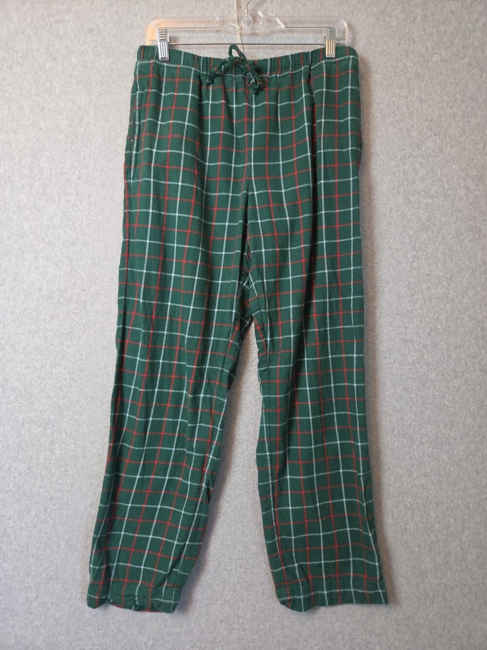 Hanna Andersson Open Trails 100% Cotton Green Checked Fleece Pajama Pants Mens M